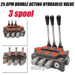 25 GPM Double Acting Directional Hydraulic Control Valve 3 Spool 3/4 NPT