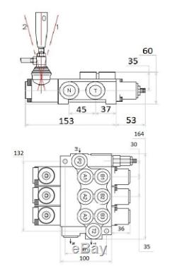 3 Bank Hydraulic Monoblock Directional Spool Valve 3/8 Bsp 40 L/m 315 Bar