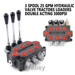 3 Spool Hydraulic Directional Control Valve Double Acting 25 GPM 3000 PSI New