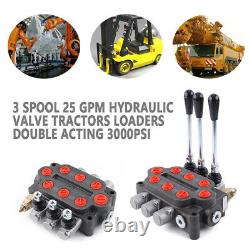 3 Spool Hydraulic Directional Control Valve Double Acting Tractors Loaders 25GPM