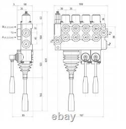 4 Spool Hydraulic Directional Control Valve JOYSTICK 11gpm 40L 4x double acting