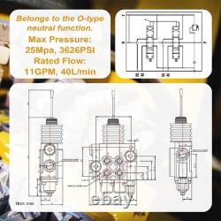 Hydraulic Control Valve with Joystick, 2 Spool 11GPM Hydraulic Directional Va