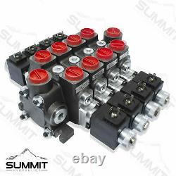 Hydraulic Solenoid Directional Control Valve, Double Acting, 4 Spool, 27 GPM, 24