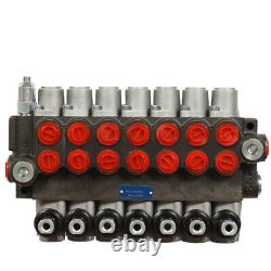 13GPM 7 Spool Hydraulic Directional Control Valve P40 Double Acting Cylinder can be translated to French as: 

Valve de commande directionnelle hydraulique à 7 distributeurs de 13 GPM avec cylindre à double effet P40.