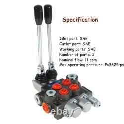 Soupape de commande hydraulique à 2 tiroirs, double effet, 11 GPM, 3625 PSI, SAE pour tracteurs