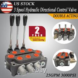 Van double action de 25 GPM 3000 PSI à trois bobines Monoblock Valve de contrôle directionnel hydraulique