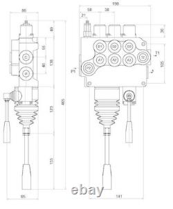 Vanne de Contrôle Directionnel Hydraulique 3 BANK JOYSTICK 21gpm 80L 3xdouble action ex
