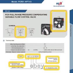 Vanne de contrôle directionnel à débit ajustable hydraulique, port NPT 1/2, 30 GPM, FC